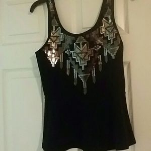 Black top with an Aztec sequin print